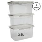 Kit 6 Potes Com Tampa e Trava 2,2L Alto Off White
