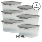 Kit 6 Potes Com Tampa e Trava 500ML Cinza