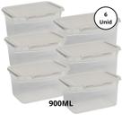 Kit 6 Potes Com Tampa e Trava 900ML Alto Off White
