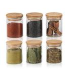 Kit 6 Potes De Vidro 110ml Hermético Mantimentos Tampa Bambu