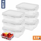 Kit 6 Potes de Vidro 370ml com Tampa Hermética e Anel de Silicone 4 Travas Antivazamento Resistente para Marmitas