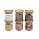 Kit 6 Potes de Vidro Empilhável Hermético Tampa Bambu 200ml Oikos