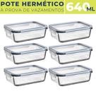 Kit 6 Potes de Vidro Retangular 640ml c/ Tampa Hermética BPA
