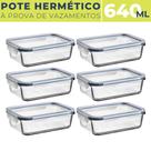 Kit 6 Potes de Vidro Retangular 640ml c/ Tampa Hermética BPA