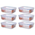 Kit 6 Potes De Vidro Retangular Tampa Hermética 1050ML