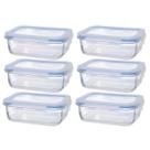 Kit 6 Potes De Vidro Retangular Tampa Hermética 640ML