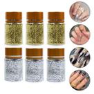 Kit 6 Potes Folhas de Ouro Picada 3 Prata 3 Dourado Unhas Decoradas Manicure Nail Art Nail Designer