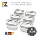 Kit 6 Potes Herméticos 150 ml para Mantimentos e Temperos Helsim - Tampa Branca Kit 6 Potes Herméticos 150 ml para Mantimentos e Temperos Helsim - Tampa Branca