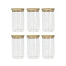 Kit 6 Potes Herméticos de Vidro com Tampa de Bambu 1000ml