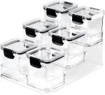 Kit 6 Potes Herméticos Mini Block 260 ml Porta Temperos Com Suporte em Acrílico - Plasnorthon