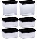 Kit 6 Potes Herméticos Retangular Lumini Black 580/1300ml