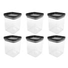 Kit 6 Potes Multiuso Hermetico Tampa Preta - 300ML
