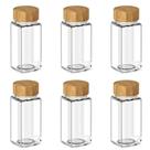 Kit 6 Potes para Tempero Hermético de Vidro e Bambu 125ML Transparente Ou