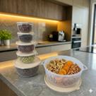 Kit 6 Potes Plastico Redondos Bowl Livre Bpa Cor:Transp Bege