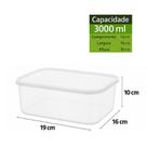 Kit 6 Potes Plástico Retangular Transparente 3000ml
