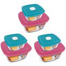 Kit 6 Potes Quadrado Vidro 300ml 500ml Nadir Marinex