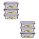 Kit 6 Potes Retangular 4 Travas Marmita Canelado 1520ml