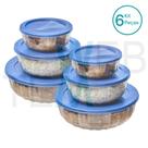 Kit 6 Potes Tigela Saladeira de Vidro com Tampa Plástica Oceani 600ml, 1,5 e 3,8L Vitazza Para Servir Mesa Posta e Organizar Cozinha Opção Sustentável