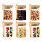 Kit 6 Potes Vidro 250ml Hermético Bambu Com Colher Kit 6 Potes Vidro 250ml Hermético Bambu Com Colher