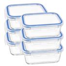Kit 6 Potes Vidro com Tampa Hermética 640ml Retangular Transparente Refratário Marmita e Mantimentos