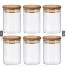 Kit 6 Potes Vidro Hermético 700ml Tampa Bambu Organização Sustentável