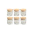 Kit 6 Potinhos de Vidro Hermético com Tampa de Madeira - 120ml - Rizzo