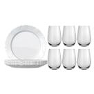 Kit 6 Pratos Rasos Pétala Opaline com 6 Copos Dubai 480ml