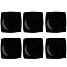 Kit 6 Pratos Rasos Sobremesa de Porcelana Oriental Preto 21cm Germer Quadrado Sushi