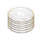 Kit 6 Pratos Sobremesa Cristal Borboleta Fio Ouro 20cm Lyor