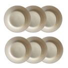 Kit 6 Pratos Sobremesa de Cerâmica 20cm Bege Amarelado