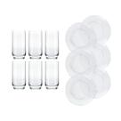 Kit 6 pratos vidro astral fundo + 6 copos lights elegante 410ml