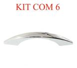 KIT 6 Puxador Marte 96mm Cromado Armario Gaveta Moveis