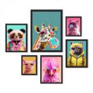 Kit 6 Quadros Bichos Fashion De Óculos - com vidro