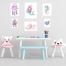 Kit 6 Quadros Quarto Infantil Menina - Fundo Do Mar