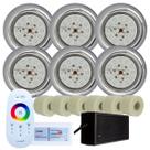 Kit 6 Refletores Led 18w RGB Inox e Adaptadores Cano 50mm e Comando para Iluminação Piscina Kit 6 Refletores Led 18w RGB Inox e Adaptadores Cano 50mm e Comando para Iluminação Piscina