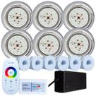 Kit 6 Refletores Led 18w RGB Inox e Comando para Iluminação Piscina Fibra Kit 6 Refletores Led 18w RGB Inox e Comando para Iluminação Piscina Fibra
