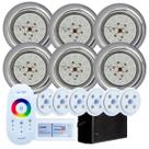 Kit 6 Refletores Led 18w RGB Inox e Comando para Iluminação Piscina Vinil