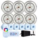 Kit 6 Refletores Led 9w RGB Inox S e Comando para Iluminação Piscina Fibra Kit 6 Refletores Led 9w RGB Inox S e Comando para Iluminação Piscina Fibra