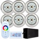 Kit 6 Refletores Led 9w RGB Inox S e Comando para Iluminação Piscina