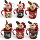Kit 6 Renas Pelúcia Natal Com Roupinha E 6 Canecas 200ml