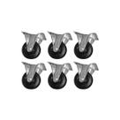 Kit 6 Rodas Cinza 4 Pol Ferro/Borracha Sem freio Placa Fixa