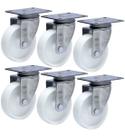 Kit 6 Rodízios Série 12 Inox Placa 101mm Nylon 1.020kg Sem Freio - Colson Kit 6 Rodízios Série 12 Inox Placa 101mm Nylon 1.020kg Sem Freio - Colson