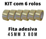 Kit 6 Rolos Fita Adesiva Transparente 45 mm x 80 metros Cola Forte Durex Largo Resistente Não Rasga