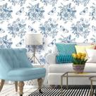 Kit 6 Rolos Papel de Parede Floral Azul
