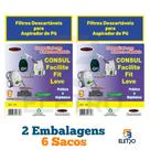 Kit 6 Sacos Descartáveis Aspirador de Pó Consul Leve / Fit / Facilite