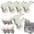 Kit 6 Soquetes Adaptadores E27 com Lâmpadas 15W 220V Botão Liga/Desliga Padrão Brasileiro