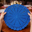 Kit 6 Sousplat Crochê Redondo Barbante Para Mesa De Jantar Azul