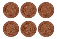Kit 6 Sousplat De Rattan Bambu Redondo Marrom Claro Escuro