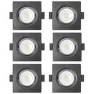 Kit 6 Spot de Led Embutir Slim MR16 Quadrado 6W Preto Bivolt