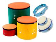Kit 6 surdinhos tambor pandeiro madeira pele animal vibratom
